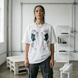 Two Rabbits - Unisex Oversized Short Sleeve
